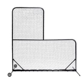 L-Shaped Baseball Net For Batting Cages, Baseball Pitching Net With Wheels - 84''H X 84''W, With 42'' X 42'' Cutouts,include Carry Bag (Color: Black)